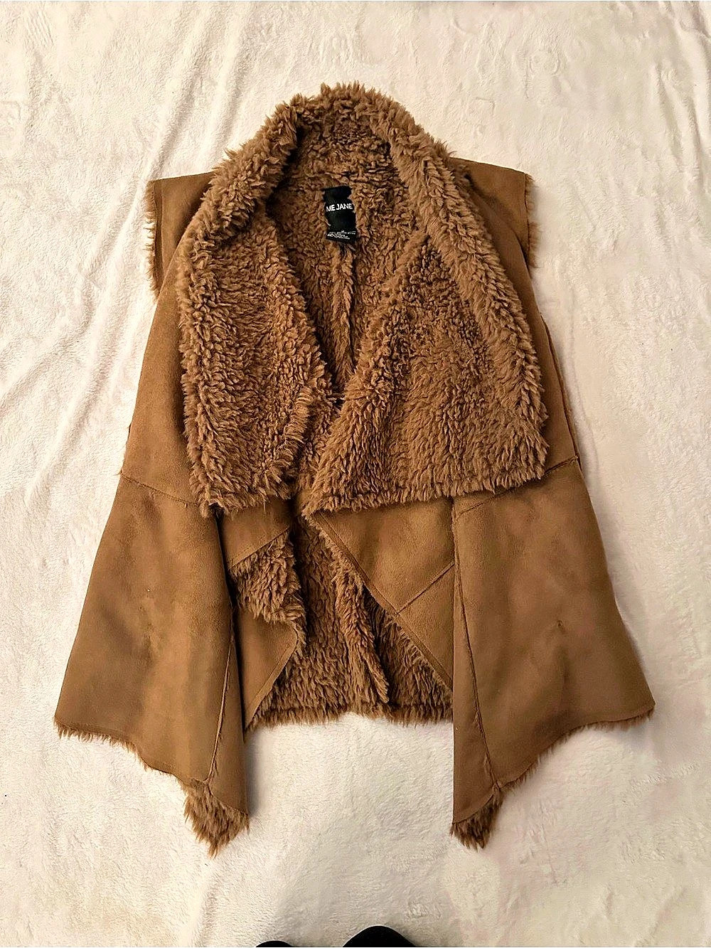 Me Jane Faux Suede Waterfall Sherpa Lined Vest Brown Medium
